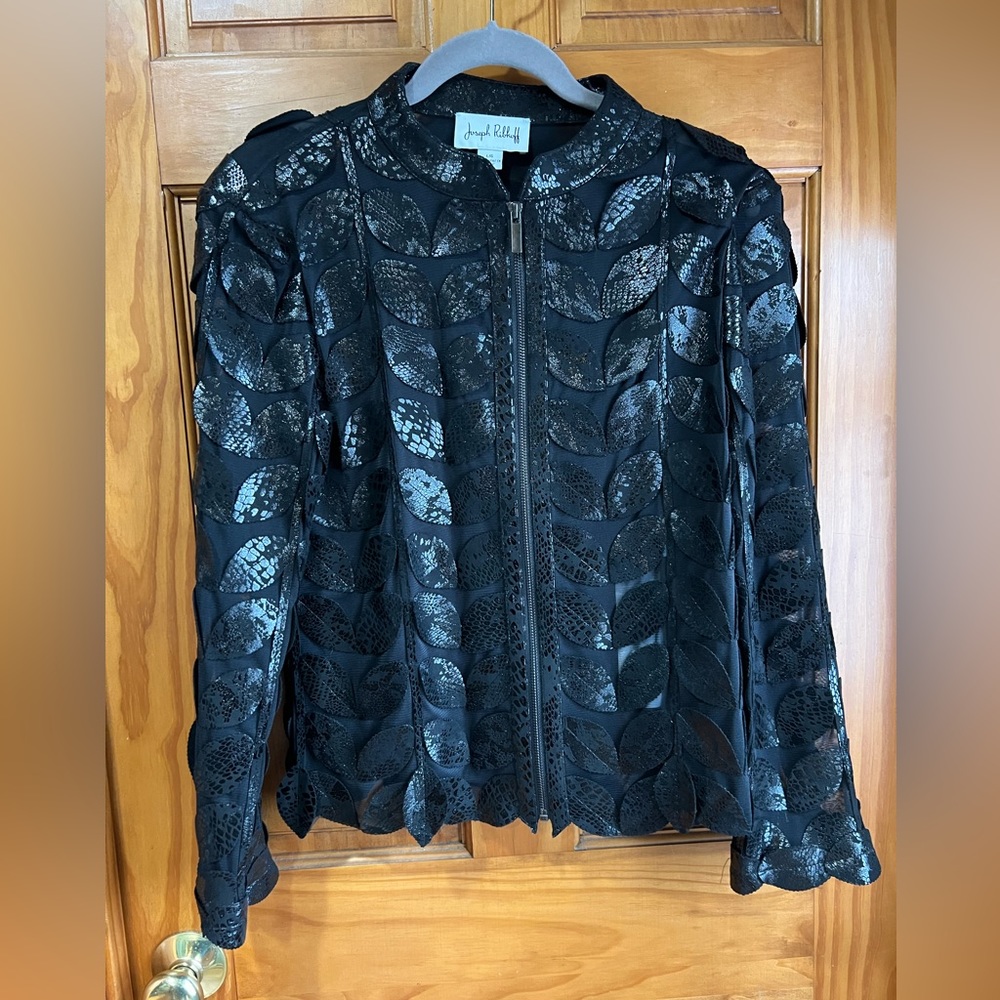 Joseph Ribkoff black leaf evening jacket